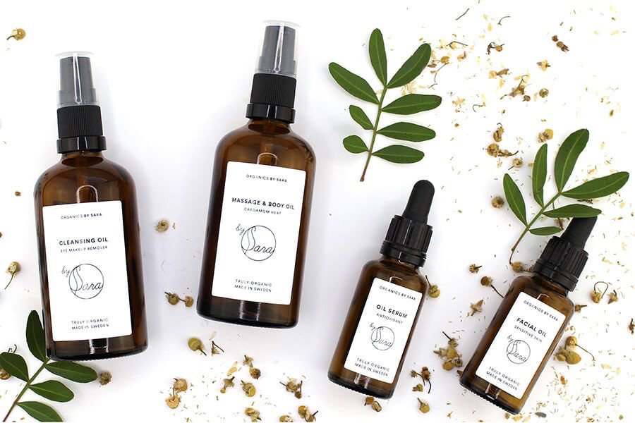 Organic skincare products from Organics by Sara used in spa treatments at Ellery Beach House in Stockholm
